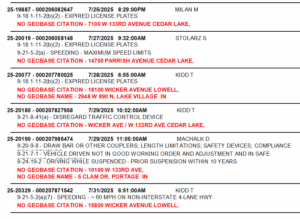 Screenshot of report